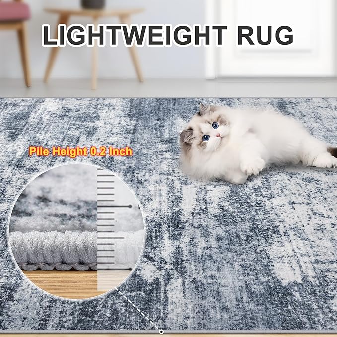 Area Rugs Living Room Rug - 5x7 Washable Modern Abstract Soft Neutral Non-Slip Carpet Large Indoor Floor Thin Carpets for Bedroom Dining Room Farmhouse Nursery Home Office Grey Blue