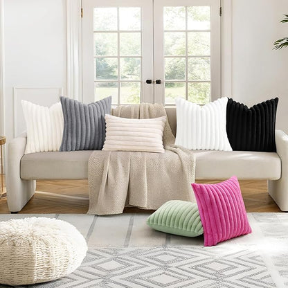decorUhome Cozy Faux Fur Throw Pillow Covers 20x20 Set of 2 Decorative Soft Plush Striped Modern Farmhouse Boho Couch Pillow Cases with Velvet Back for Sofa Bed Living Room, Grey