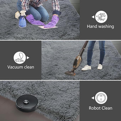9X12 Large Area Rugs for Living Room Bedroom,Big Shag Rug for Bedroom Dorm,Soft Fluffy Indoor Carpet Nursery Rugs for Kids Girls Room Home Decor (Dark Grey, 9X12 Feet)