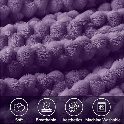 BEDELITE Fleece Blanket Twin Size for Bed Couch, 3D Jacquard Decorative Purple Throw, Soft and Cozy Warm Plush Fuzzy Blanket All Seasons Suitable, 60x80Inches