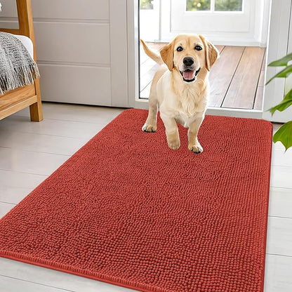 OLANLY Dog Door Mat for Muddy Paws 44x32, Absorbs Moisture and Dirt, Absorbent Non-Slip Washable Doormat, Quick Dry Chenille Mud Mat for Dogs, Entry Indoor Entryway Carpet for Inside Floor, Maple Red