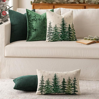 MIULEE Army Green Decorative Lumbar Throw Pillow Covers 12x20 Inch for Couch Bed Sofa Pack of 2 Boho Farmhouse Throw Pillows Soft Cross Corduroy Patchwork Textured Cushion Cases