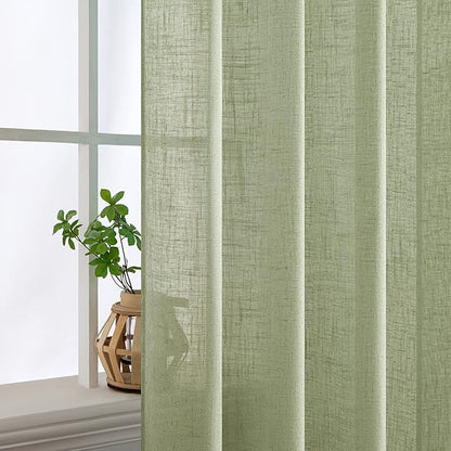 MIULEE Sage Green Linen Curtains 84 Inch Length for Bedroom Living Room, Soft Thick Linen Textured Window Drapes Semi Sheer Light Filtering Back Tab Rod Pocket Burlap Look Spring Decor, 2 Panels