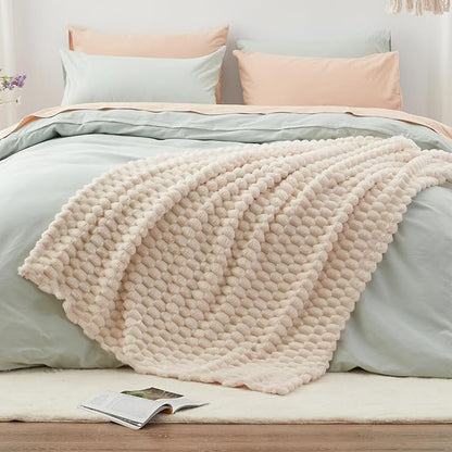 EXQ Home Fleece Throw Blanket for Couch and Bed, 3D Imitation Large Turtle Shell Jacquard Decorative Blankets, Plush Lightweight Fuzzy Flannel Blanket Suitable for All Seasons (50"×60",Beige)