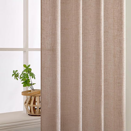 MIULEE Natural Beige Linen Curtains 96 Inches Long 2 Panels for Bedroom Living Room, Soft Linen Textured Window Drapes Semi Sheer Light Filtering Back Tab Rod Pocket Farmhouse Burlap Look Decor