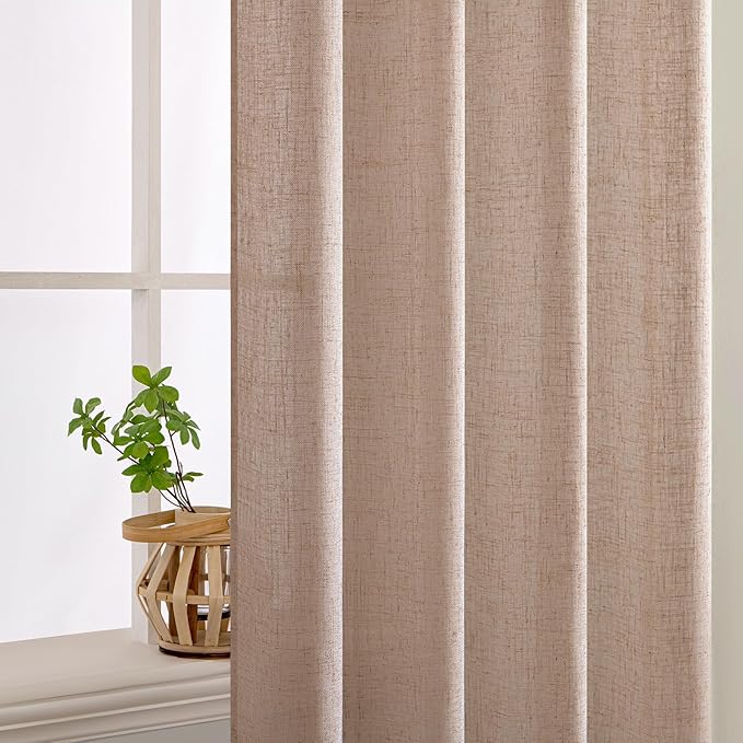 MIULEE Natural Beige Linen Curtains 45 Inch Length 2 Panels for Bedroom Living Room, Soft Linen Textured Window Drapes Semi Sheer Light Filtering Back Tab Rod Pocket Farmhouse Burlap Look Decor