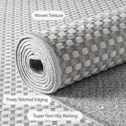 YDKGL Boho Washable Area Rugs 5x7 ft, Non Slip Area Rug for Living Room, Braided Office Rugs Bedroom Rug Woven Washable Indoor Floor Carpets for Office Dining Bedroom Living Room, Easy to Clean, Gray