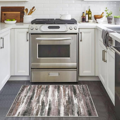 Lansny Modern Abstract Entryway Rug Indoor 2x3 Washable Rug Non-Slip Soft Small Area Rug Dark Light Brown White Kitchen Mats Thin Print Faux Wool Floor Carpet Throw Rugs Backdoor Mat for Entry