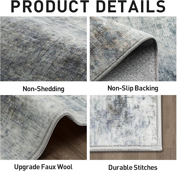10x14 Area Rugs Washable Rug: Modern Abstract Living Room Rug Soft Anti-Skid Thin Carpet Indoor Floor Non-Shedding Carpets for Bedroom Dining Room Farmhouse Nursery Home Office Blue Multi