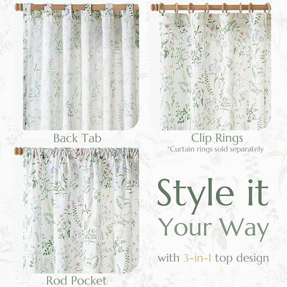 jinchan Floral Linen Blend Curtains for Living Room 84 Inch Length French Country Farmhouse Printed Curtains Sage Green on White Rod Pocket Back Tab Light Filtering Window Drapes 2 Panels