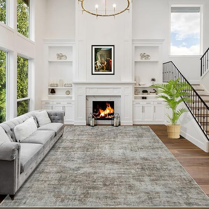 5x7 Area Rugs Washable Rug: Modern Abstract Living Room Rug Soft Anti-Skid Thin Carpet Indoor Floor Non-Shedding Carpets for Bedroom Dining Room Farmhouse Nursery Home Office Brown Black