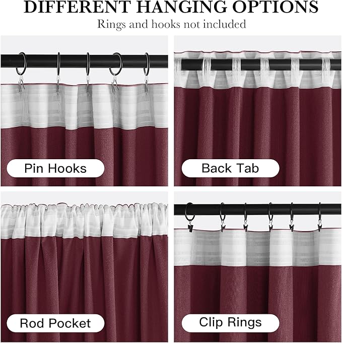 RYB HOME Burgundy Red Velvet Curtains for Christmas Decor, Soft Luxury Backdrops for Studio Theater, Rod Pocket & Back Tab Modern Design for Bedroom Living Room, 52" W x L90 L, 2 Panels Set