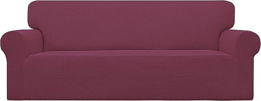 Easy-Going Stretch Sofa Slipcover 1-Piece Sofa Cover Furniture Protector Couch Soft with Elastic Bottom for Kids, Polyester Spandex Jacquard Fabric Small Checks (Sofa, ASH Rose)