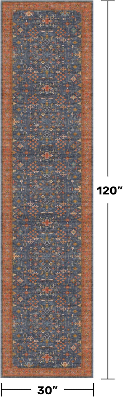 Navy Blue Washable 10 ft Long Runner for Kitchen Floor - 2'6"X10' Runner Rug for Hallway, Entryway, Pet Friendly Waterproof Non Slip with Rubber Backing, Stain Resistant Area Rug