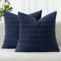 MIULEE Pack of 2 Corduroy Decorative Euro Sham Throw Pillow Covers 24x24 Inch Soft Boho Striped Pillow Covers Modern Farmhouse Home Decor for Summer Coastal Sofa Living Room Couch Bed Dark Blue