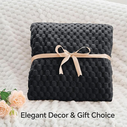 BEDELITE Fleece Blanket - 3D Jacquard Decorative Black Queen Size Blankets for Bed, Soft and Cozy Warm Plush Fluffy Blanket All Seasons Suitable, 90x90Inches