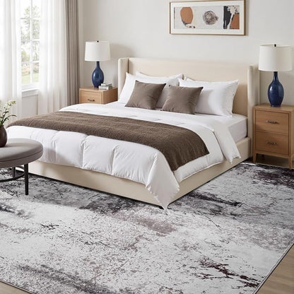 Toneed Abstract Area Rug Modern Washable Rug Soft Non Slip Rug Low Pile for Bedroom Living Room Dining Room Coffee Brown 5x8 Feet