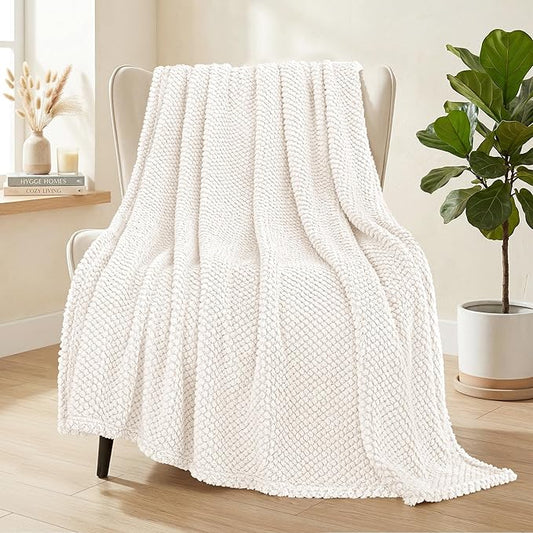 Whale Flotilla Extra Large Fuzzy Fleece Throw Blanket for Couch, 50x70 Inch Fluffy Warm Soft Jacquard Blankets for All Season, Lightweight and Cozy, Ivory