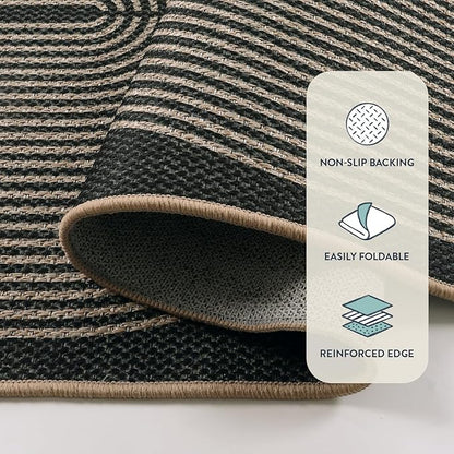 Lahome Modern Rainbow Easy Jute 4x6 Rug, Outdoor Patio Rug for Living Room Washable Black Carpet for Bedroom, Contemporary Non Slip Non Shedding Floor Carpet for Office Backyard