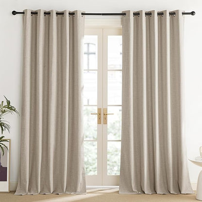 NICETOWN Oatmeal Vintage Open Linen Weave Flax Thermal Curtains, 100% Blackout Curtains 90" Long for Dining Room, Soundproof Window Treatment Drapes for Home Office, 62" Wide Per Panel, Set of 2