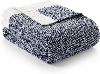 Snuggle Sac Super Soft & Reversible Heather Navy Throw - Oversized Cozy Knit Blanket for Bed, Sofa, Living Room, Twin Size (60x80 Inches)