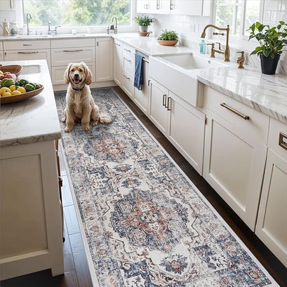 Hallway Washable Runner Rug - 2x10 Kitchen Rugs Entryway Rug Runner Vintage Soft Floor Mat Non Slip Indoor Farmhouse Carpet for Bathroom Living Room Bedroom (2 X 10, Brick)