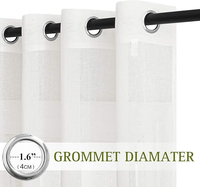 NICETOWN 45 inch Long Rich Linen Curtains Flax Texture, Grommet Top Rustic Drapes Half Window Semi Sheer with Light Filtering for Kitchen/Nursery/Cafe, Ivory, 104" Wide Total 2 Panels