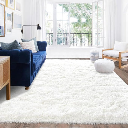 Rugs for Living Room 9x12, Soft Shaggy Modern Shag Area Rug for Bedroom, Upgrade Non-Slip Plush Fluffy Carpet for Kids Boys Girls Room Home Decor Aesthetic, Cream White