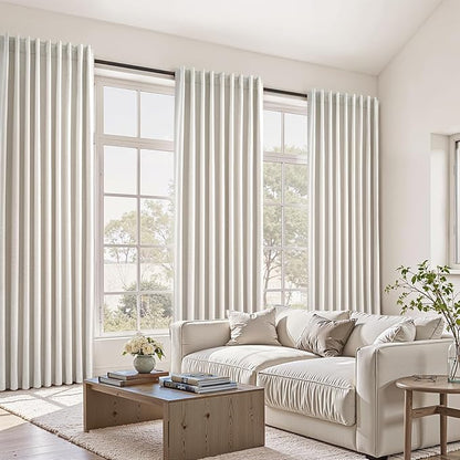 Topfinel 107 Inch Long Farmhouse Linen Blackout Curtains for Bedroom 2 Panel Sets Natural Ivory Birch Linen Texture Thermal Insulated Energy Saving Drapes for Sliding Door (W52 x L107 x2)