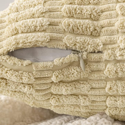 MIULEE Pack of 2 Corduroy Decorative Euro Sham Throw Pillow Covers 24x24 Inch Soft Boho Striped Pillow Covers Modern Farmhouse Home Decor for Sofa Living Room Couch Bed Beige