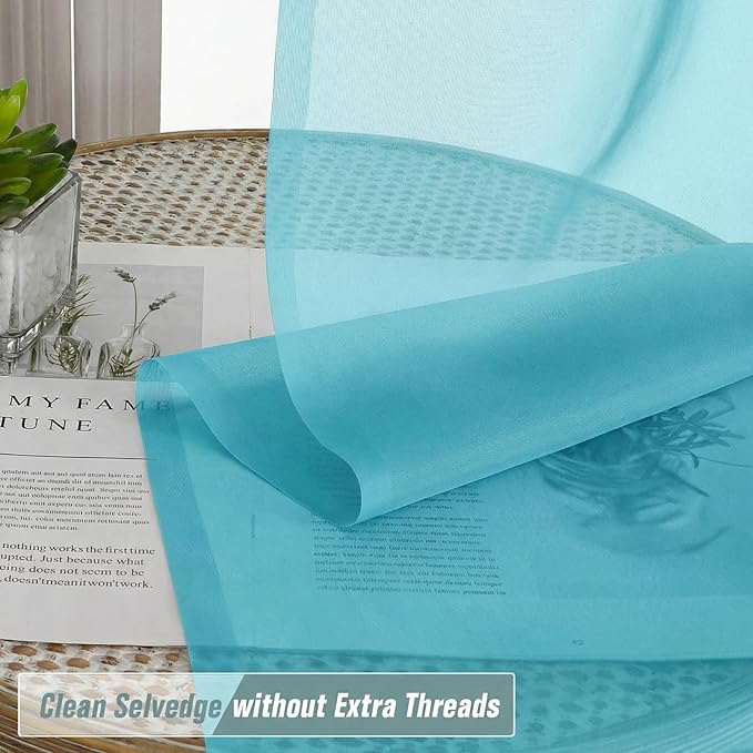 Sheer Curtains 63 Inch Length 2 Panels, Voile Sheer Curtain for Living Room, Breathable Light Filtering Modern Window Treatments, Soft Fabric Dual Rod Pocket Drapes, Aqua, 2x42Wx63L Inches