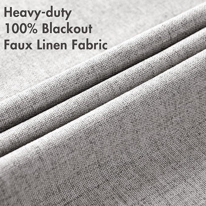 MIULEE Linen Texture Curtains for Bedroom Solid 100% Blackout Thermal Insulated Light Gray Curtains Grommet Room Darkening Drapes for Living Room Nursery 52x63 Inch (2 Panels)