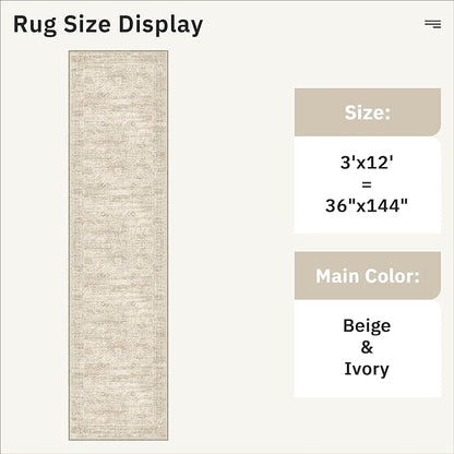 Runner Rug 3x12 Washable Non-Slip Hallway Runner Rugs for Kitchen Bathroom Laundry Room Beige Vintage Floor Carpet Runners for Hallways Entryway