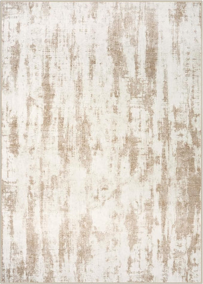 6x9 Area Rugs Washable Rug: Large Modern Abstract Living Room Rug Soft Anti-Skid Thin Carpet Indoor Floor Non-Shedding Carpets for Bedroom Dining Room Farmhouse Nursery Home Office - Brown Ivory