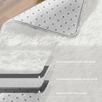 Large Area Rugs for Living Room, Super Luxury Soft Fluffy Modern Bedroom Rug, Big Indoor Thick Soft Nursery Rug, Non-Skid Nursery Faux Fur Carpet for Kids Room Home Décor, 6x9 Feet Cream White