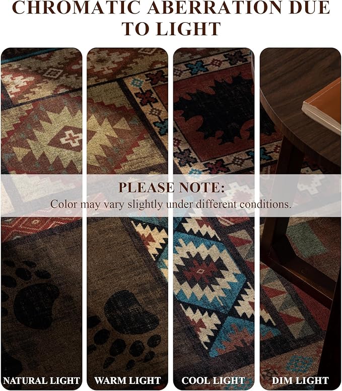 YIHOUSE Rustic Cabin Area Rug 6x9,Machine Washable Lodge Bear Rug,Non-Slip Low Pile Print Pattern Southwestern Rug for Living Room Bedroom
