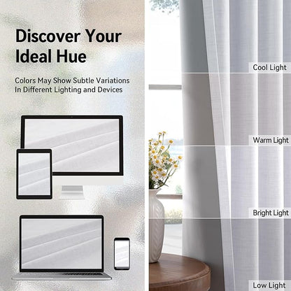 100% Blackout Shield Linen Blackout Curtains for Bedroom, Bright White Grommet Curtains for Living Room, Thermal Insulated Room Darkening Drapes for Nursery, Boho Home Decor, 50" W x 90" L, 2 Panels