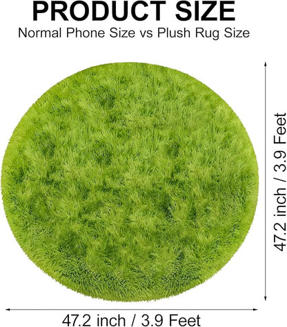 4x4 ft Tie Dye Green Round Rug for Bedroom Room Fluffy Circle Rug Furry Carpet Shaggy Circular Fuzzy Washable Non-Slip Large Area Rug Soft Indoor for Living Room Cute Aesthetic Home Decor