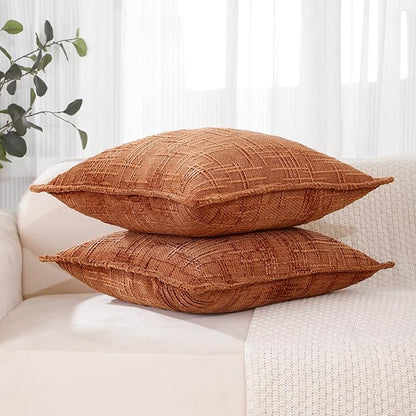 HPUK Fall Chenille Soft Throw Pillow Covers 18x18 Set of 2, Accent Cushion Covers for Living Room, Bedroom, Decorative Solid Color Pillow Covers for Couch, Sofa, Chair, Orange