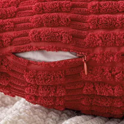 MIULEE Pack of 2 Red Corduroy Decorative Pillow Covers 12x12 Inch Soft Boho Striped Throw Pillow Covers Modern Farmhouse Home Decor for Sofa Living Room Couch Bed