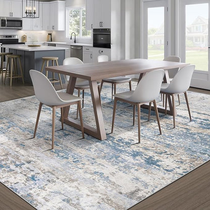 Area Rugs 8x10 for Living Room: Washable Rug Modern Abstract Neutral Soft Non-Slip Low-Pile Indoor Large Carpet for Bedroom Dining Room Playroom Home Office (Light Blue Brown, 8'x10')