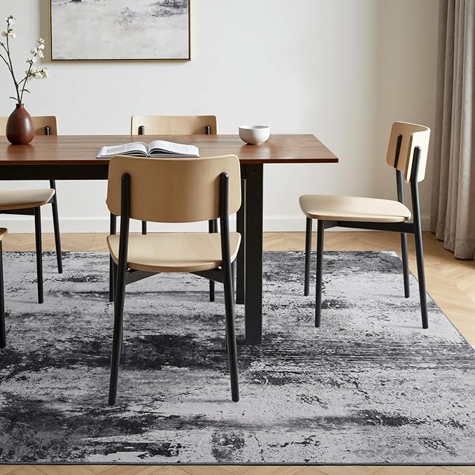 Toneed Abstract Area Rug 6x9 Modern Washable Rug Soft Non Slip Rug Low Pile for Bedroom Living Room Dining Room Slate Grey