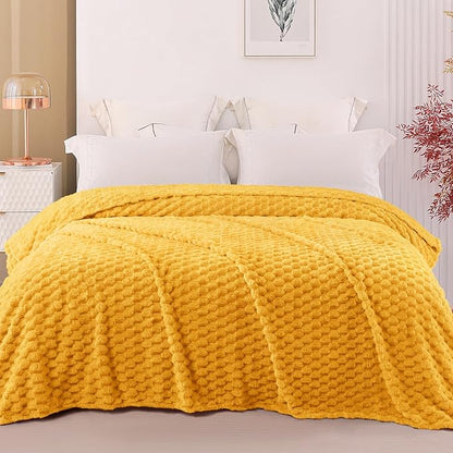 Exclusivo Mezcla Fleece Twin Blanket for Bed, Extra Large Fuzzy Mustard Yellow Bed Blankets, Soft Cozy Plush Sofa Throws for All Seasons, 60x80 Inches