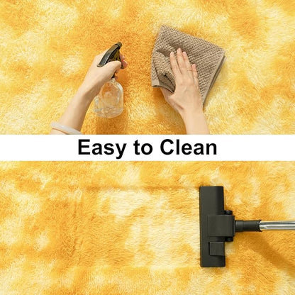 Soft Runner Rugs for Bedroom Hallways, 2x6 Tie-Dyed Yellow Fluffy Shag Throw Area Rug Non Slip for Bedside Dorm, Long Shaggy Furry Carpet for Nursery Living Room