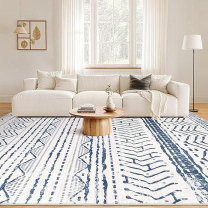 Nakagishi 5x7 Area Rug Living Room: Machine Washable Boho Large Neutral Farmhouse Stain Resistant Indoor Floor Rugs Moroccan Carpet for Bedroom Nursery Dorm Classroom Playroom Dining Room- Navy Blue