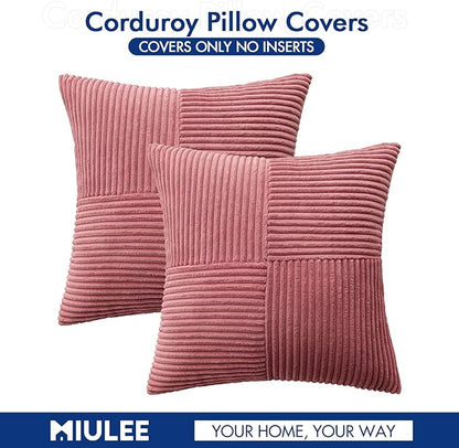 MIULEE Cranberry Red Decorative Throw Pillow Covers 18x18 Inch for Couch Bed Sofa Pack of 2 Boho Farmhouse Throw Pillows Soft Cross Corduroy Patchwork Textured Cushion Cases