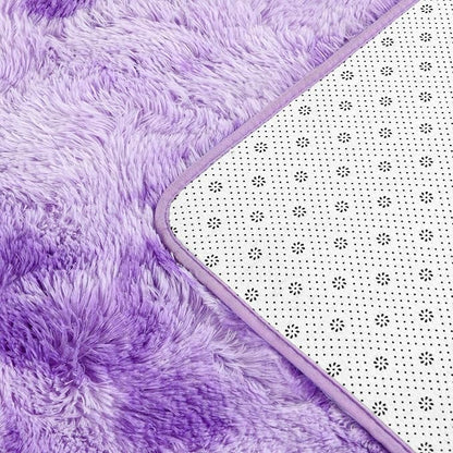 Deerhoo Large Shag Area Rugs 8 x 10, Tie-Dyed Plush Fuzzy Rugs for Living Room, Ultra Soft Fluffy Furry Rug for Bedroom, Indoor Carpet Nursery Rugs for Kids Room Home Decor, Purple