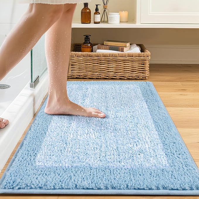 36x24 Large Bathroom Rugs Washable Non Slip, Light Blue Bath Mat for Bathroom Floor Tub, Soft Absorbent Quick Dry Mats for Shower, Bathtub,Home Decor