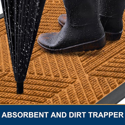 Smiry Front Door Mat Outside Entrance, Heavy Duty Sturdy Natural Rubber Doormat, Trap Dirt and Moisture, Easy Clean Low Profile Welcome Floor Mats for Indoor Outdoor Entry, 35X23 Inch, Amber