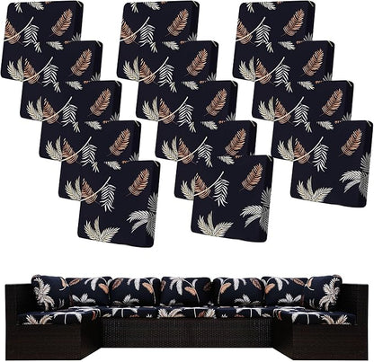 14Pcs Stretch Patio Cushion Covers,Outdoor Couch Covers Replacement,Outdoor Couch & Sofa Slipcovers,for Patio Furniture Cushion Cover,Washable Reusable Furniture Protector (Coconut Ttrees,Cover Only)